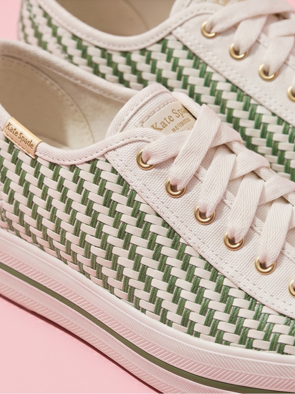 Kate Spade X Keds Green Woven Platform Lace-Up Sneakers size 6.5 - Picture 4 of 7